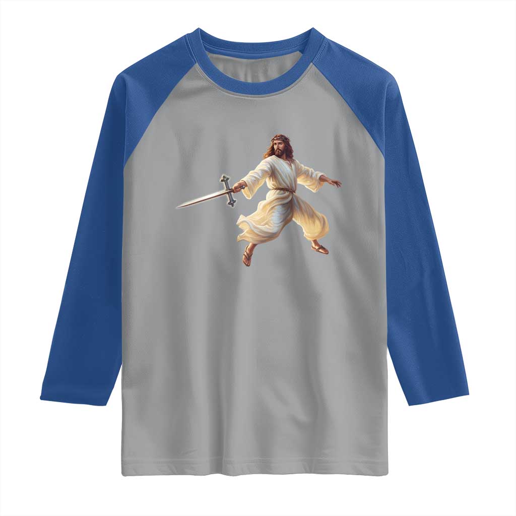 Funny Fencing Jesus Raglan Shirt Combat Sport Christan Lover - Wonder Print Shop