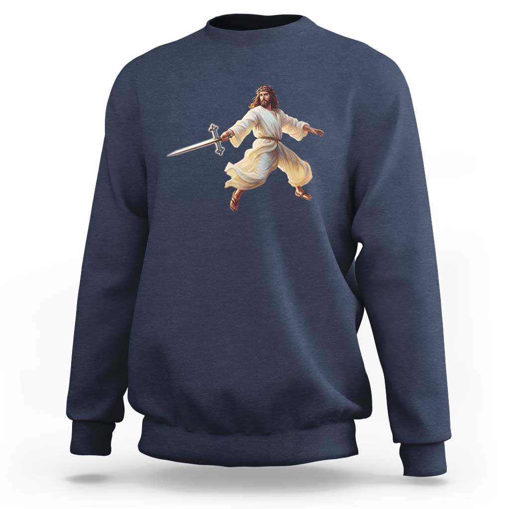 Funny Fencing Jesus Sweatshirt Combat Sport Christan Lover - Wonder Print Shop