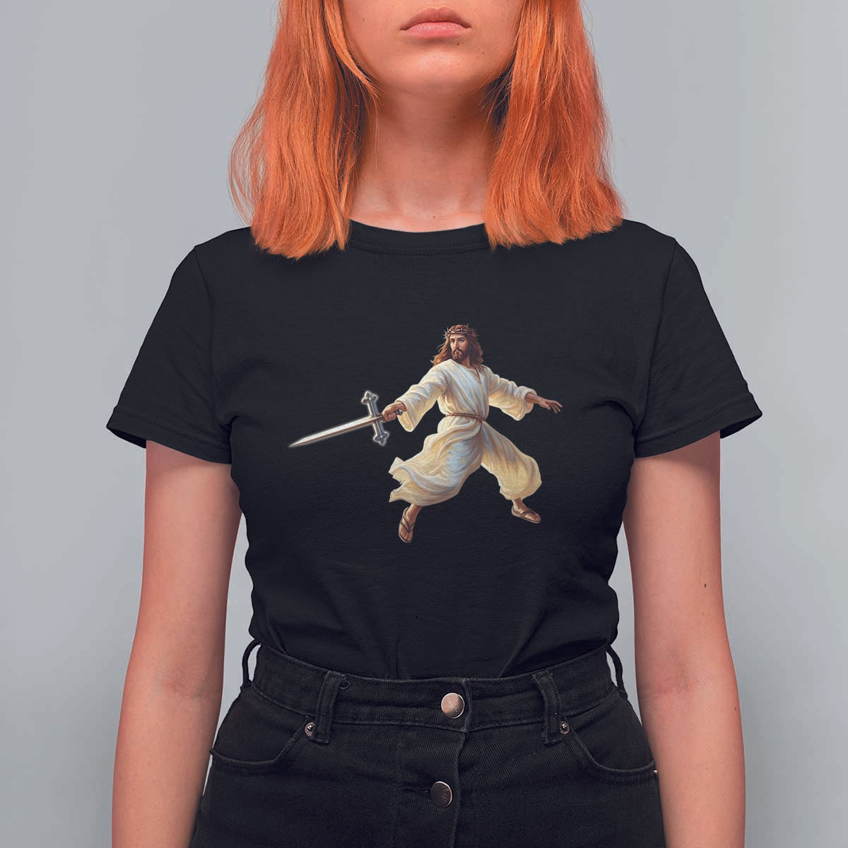 Funny Fencing Jesus T Shirt For Women Combat Sport Christan Lover - Wonder Print Shop
