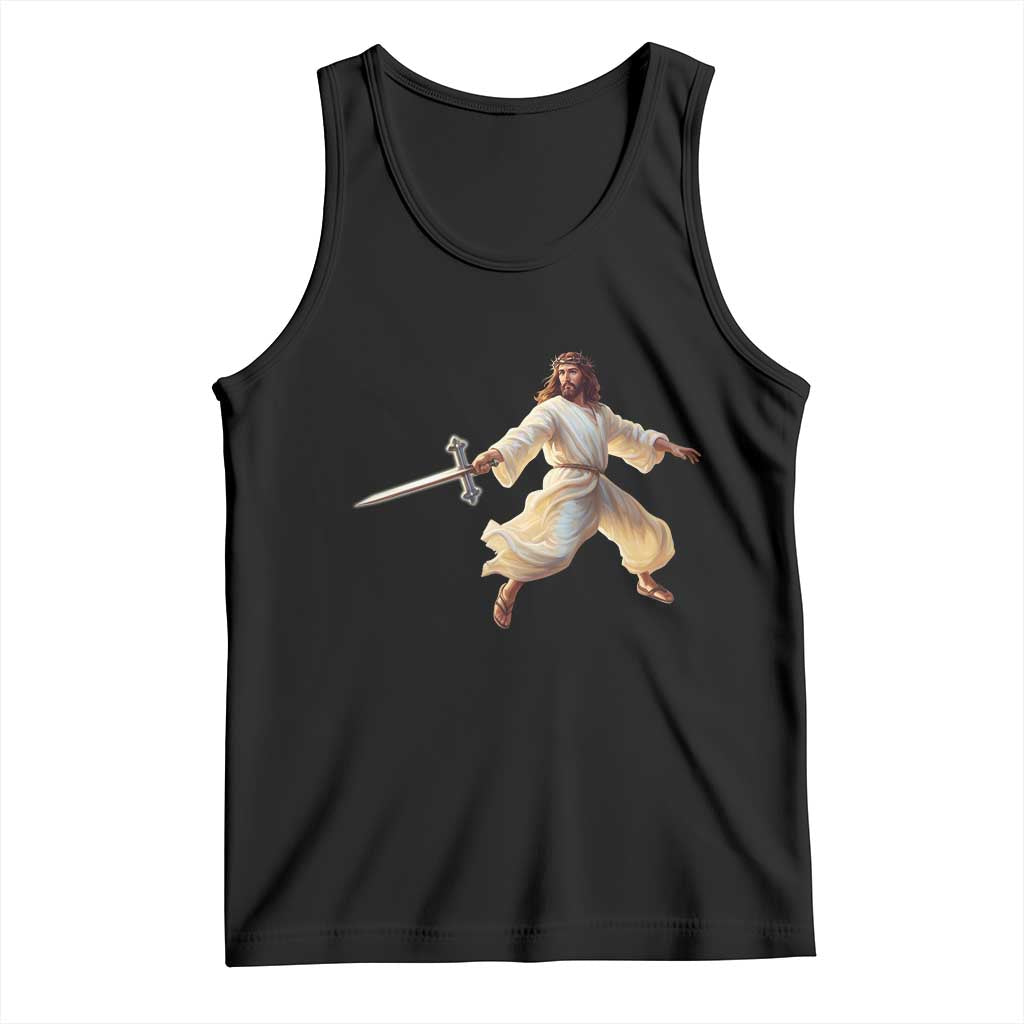 Funny Fencing Jesus Tank Top Combat Sport Christan Lover - Wonder Print Shop
