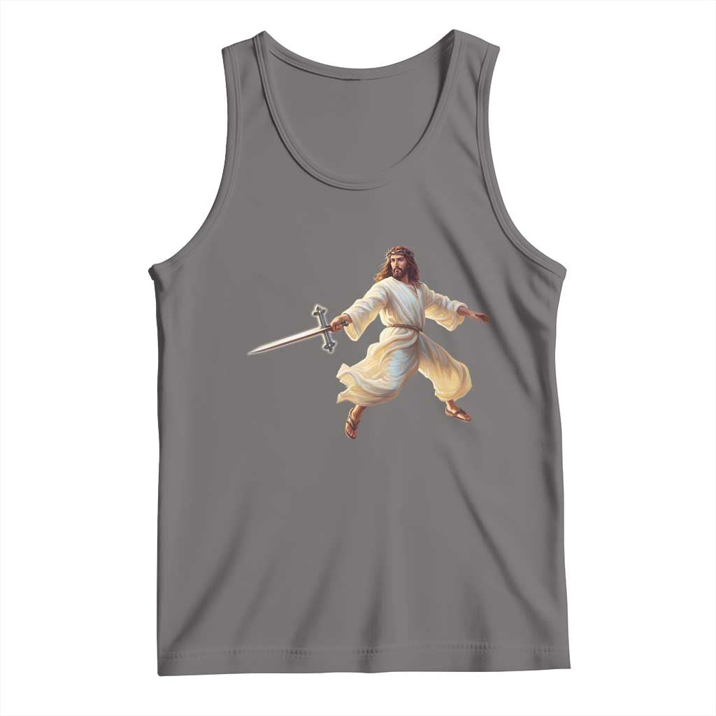 Funny Fencing Jesus Tank Top Combat Sport Christan Lover - Wonder Print Shop