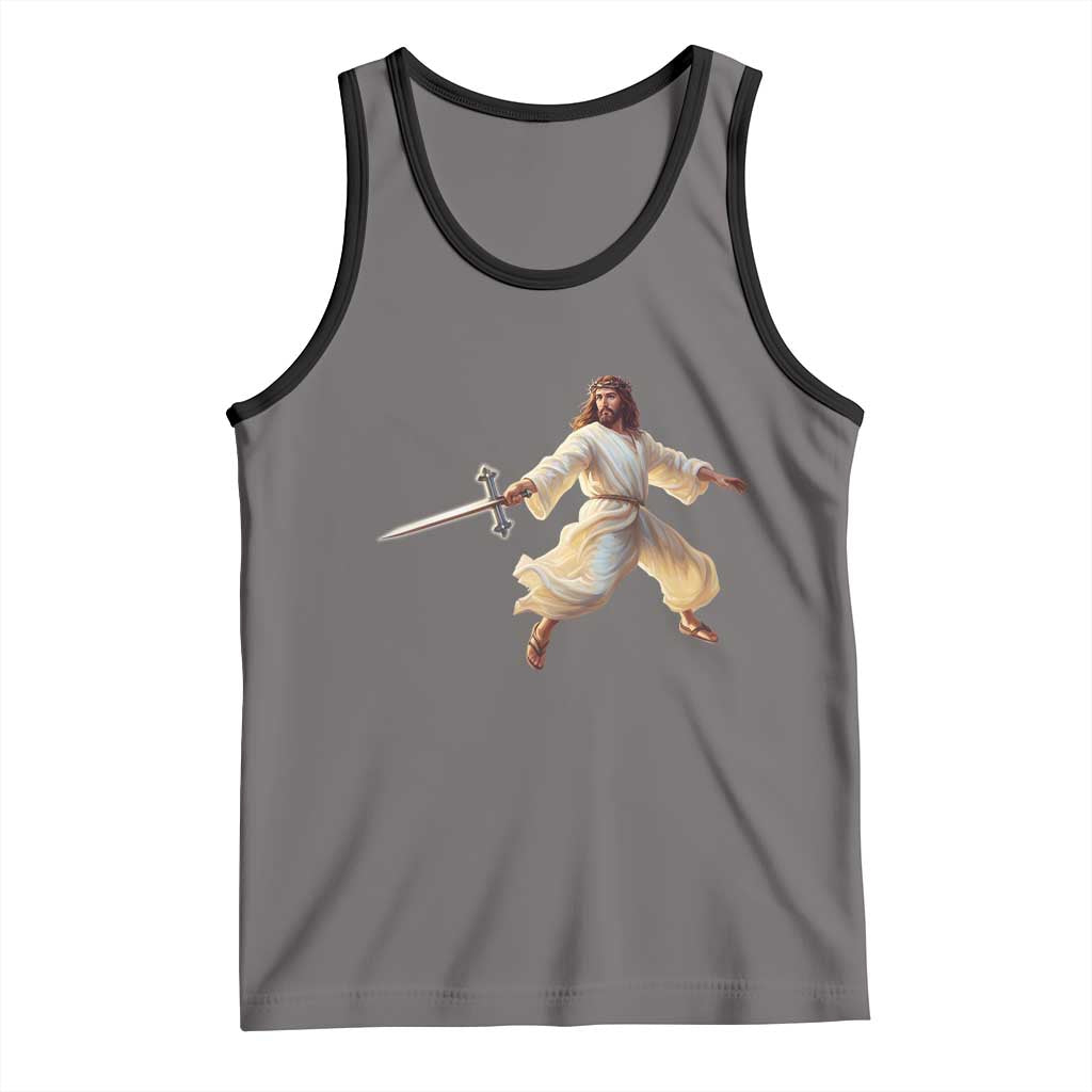 Funny Fencing Jesus Tank Top Combat Sport Christan Lover - Wonder Print Shop