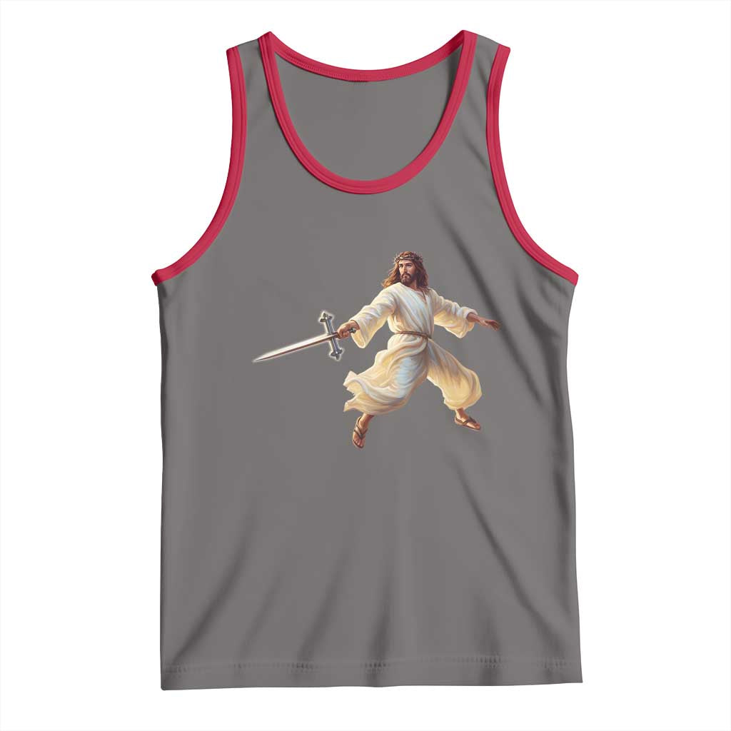 Funny Fencing Jesus Tank Top Combat Sport Christan Lover - Wonder Print Shop