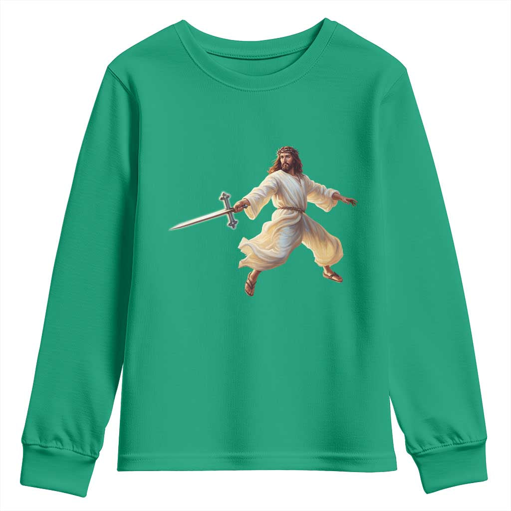 Funny Fencing Jesus Youth Sweatshirt Combat Sport Christan Lover - Wonder Print Shop