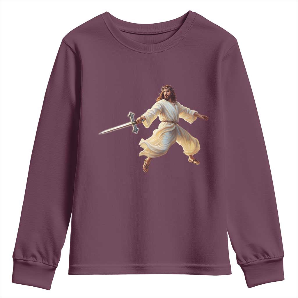 Funny Fencing Jesus Youth Sweatshirt Combat Sport Christan Lover - Wonder Print Shop