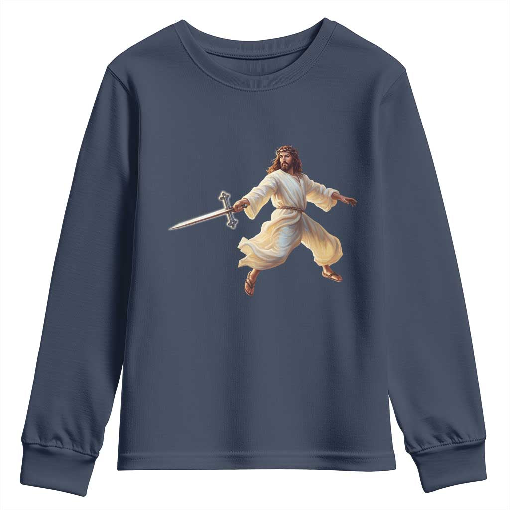 Funny Fencing Jesus Youth Sweatshirt Combat Sport Christan Lover - Wonder Print Shop