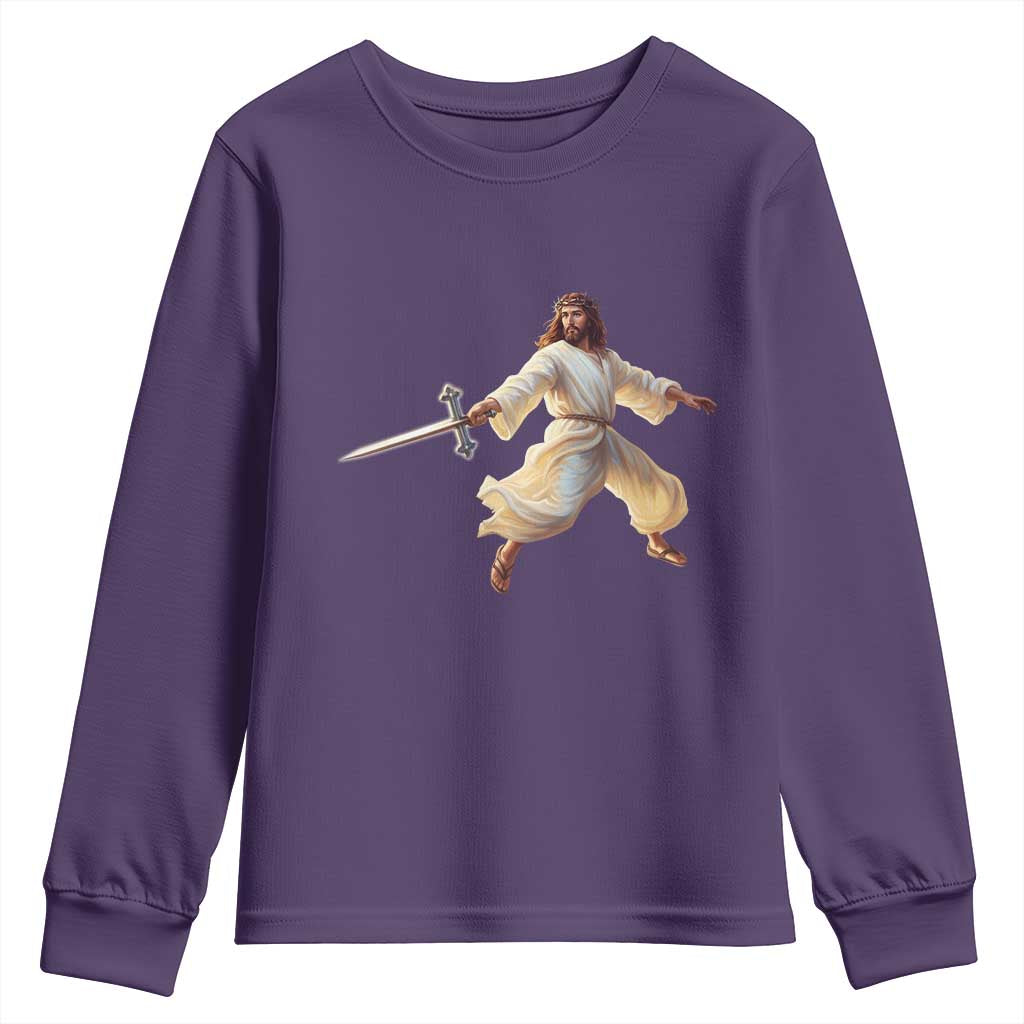 Funny Fencing Jesus Youth Sweatshirt Combat Sport Christan Lover - Wonder Print Shop