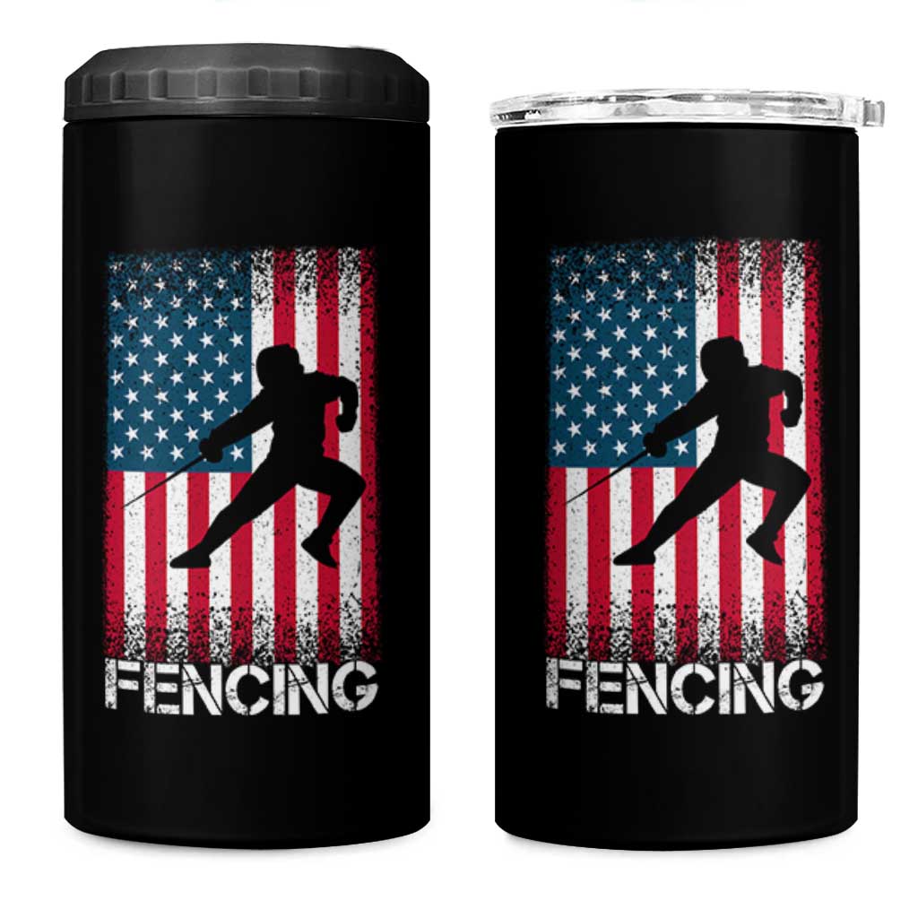 American Flag Fencing USA Patriotic 4 in 1 Can Cooler Tumbler