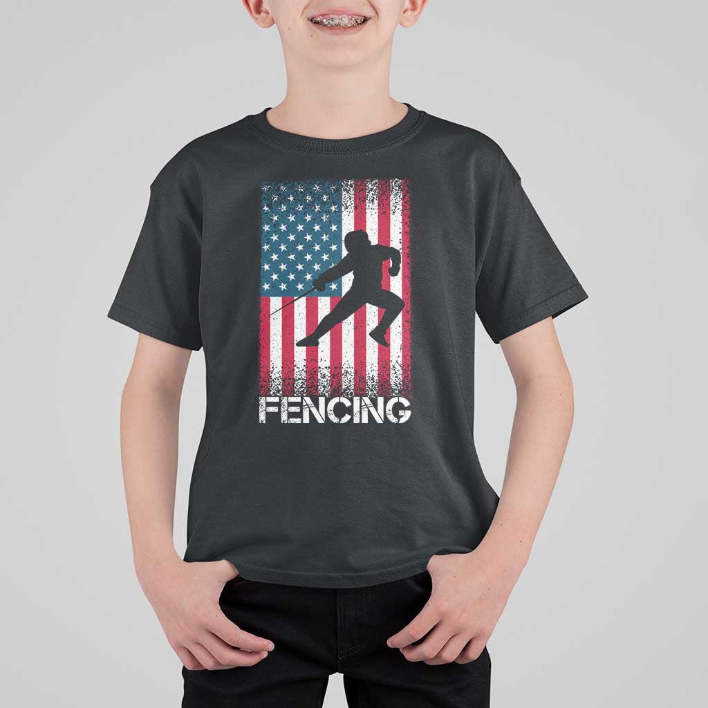 American Flag Fencing USA Patriotic T Shirt For Kid - Wonder Print Shop