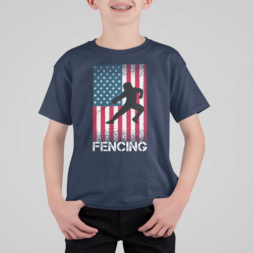 American Flag Fencing USA Patriotic T Shirt For Kid - Wonder Print Shop