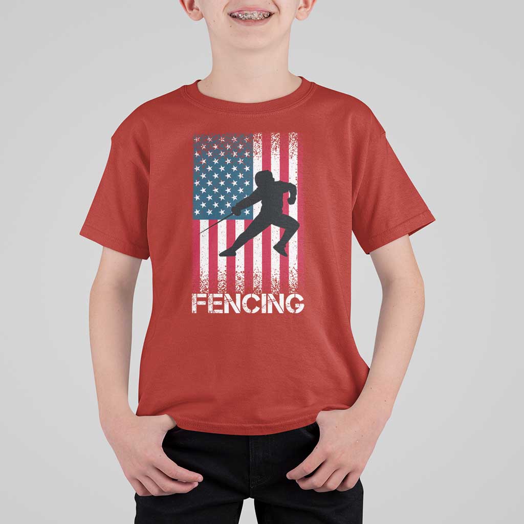 American Flag Fencing USA Patriotic T Shirt For Kid - Wonder Print Shop
