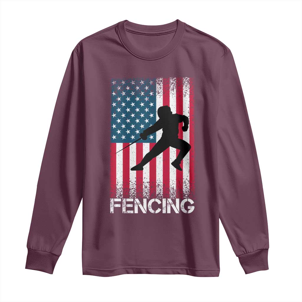 American Flag Fencing USA Patriotic Long Sleeve Shirt - Wonder Print Shop