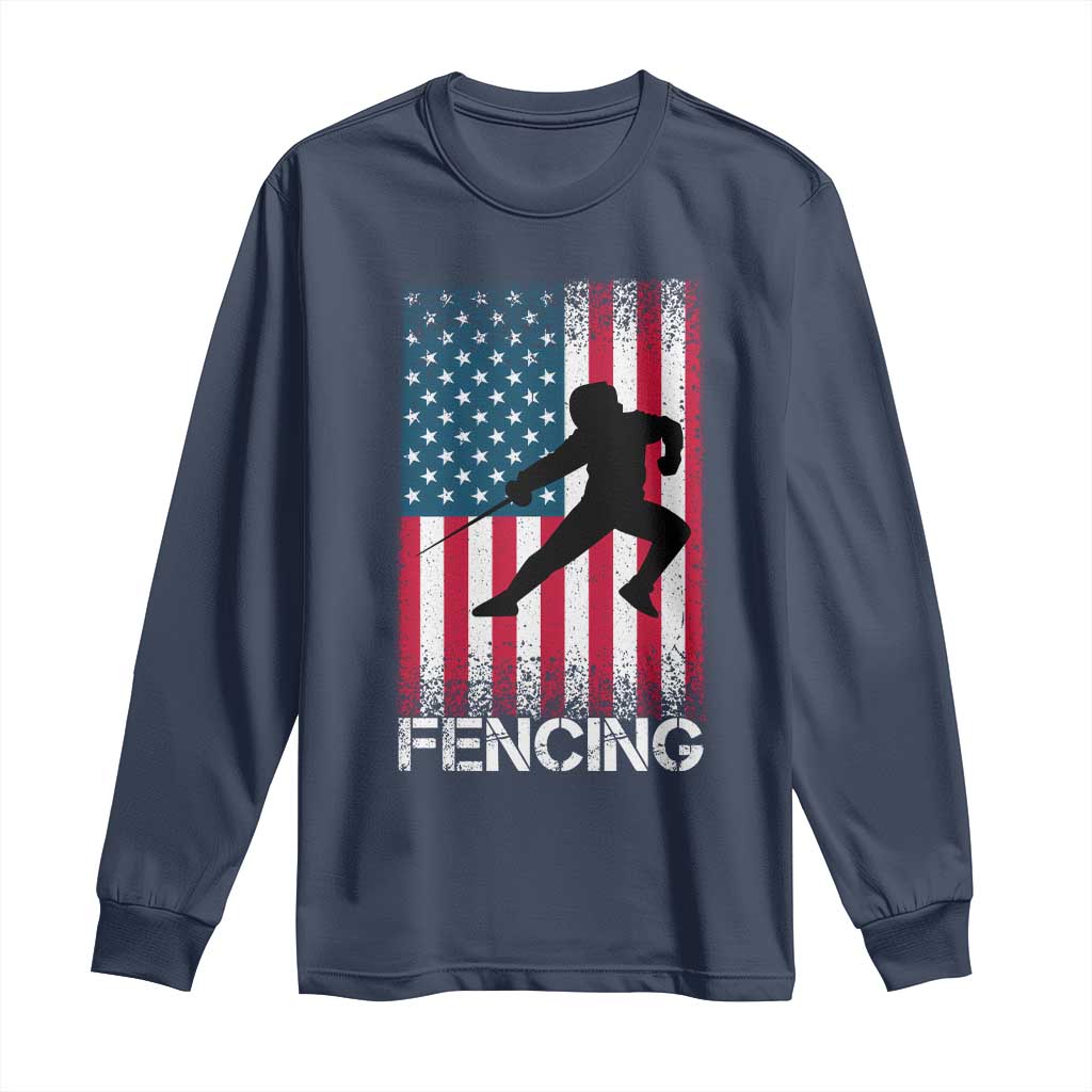 American Flag Fencing USA Patriotic Long Sleeve Shirt - Wonder Print Shop