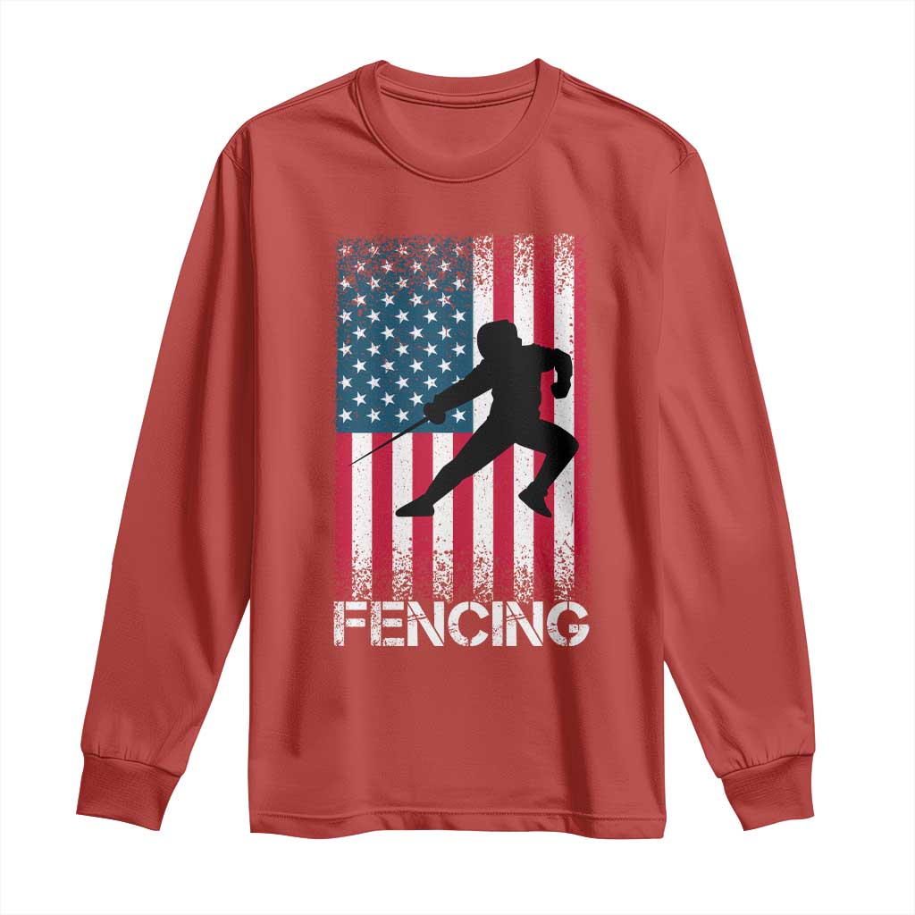 American Flag Fencing USA Patriotic Long Sleeve Shirt - Wonder Print Shop