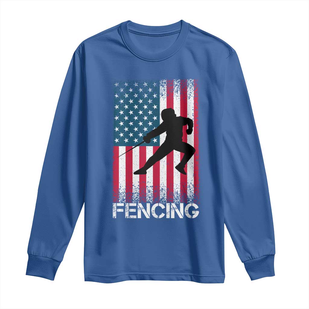 American Flag Fencing USA Patriotic Long Sleeve Shirt - Wonder Print Shop