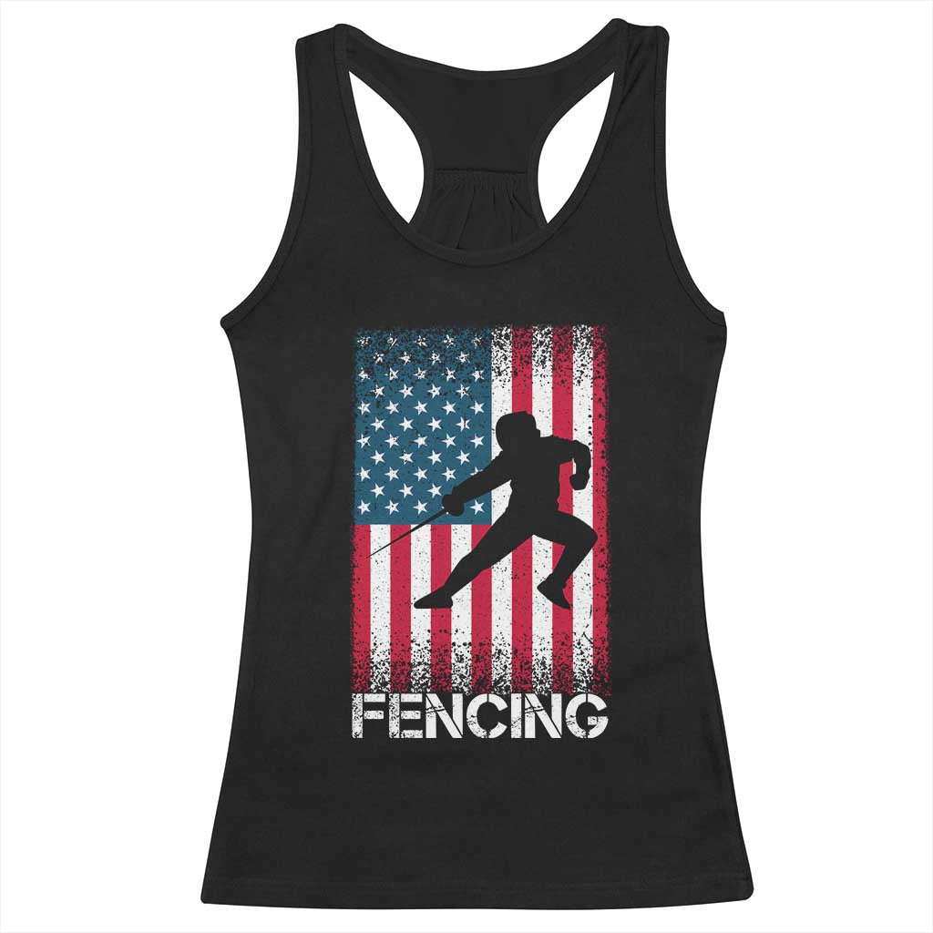 American Flag Fencing USA Patriotic Racerback Tank Top - Wonder Print Shop