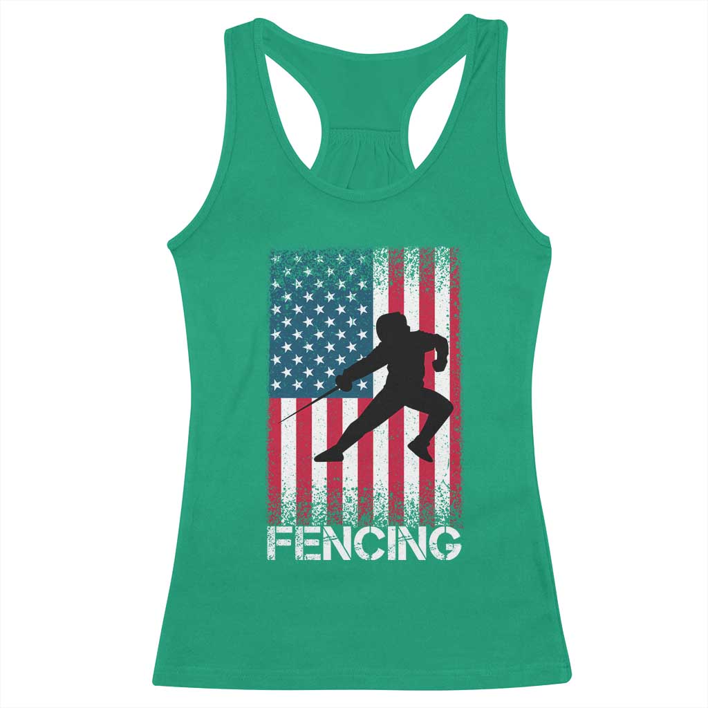 American Flag Fencing USA Patriotic Racerback Tank Top - Wonder Print Shop