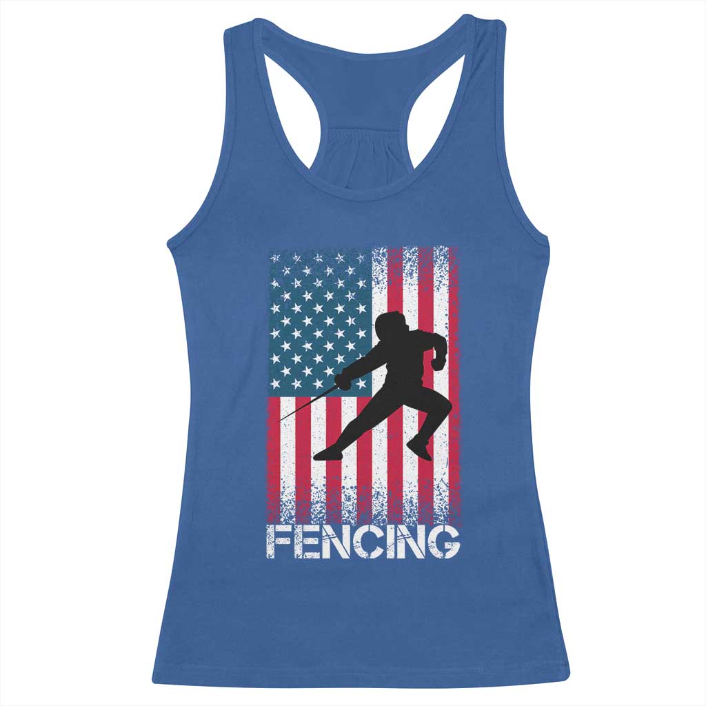 American Flag Fencing USA Patriotic Racerback Tank Top - Wonder Print Shop