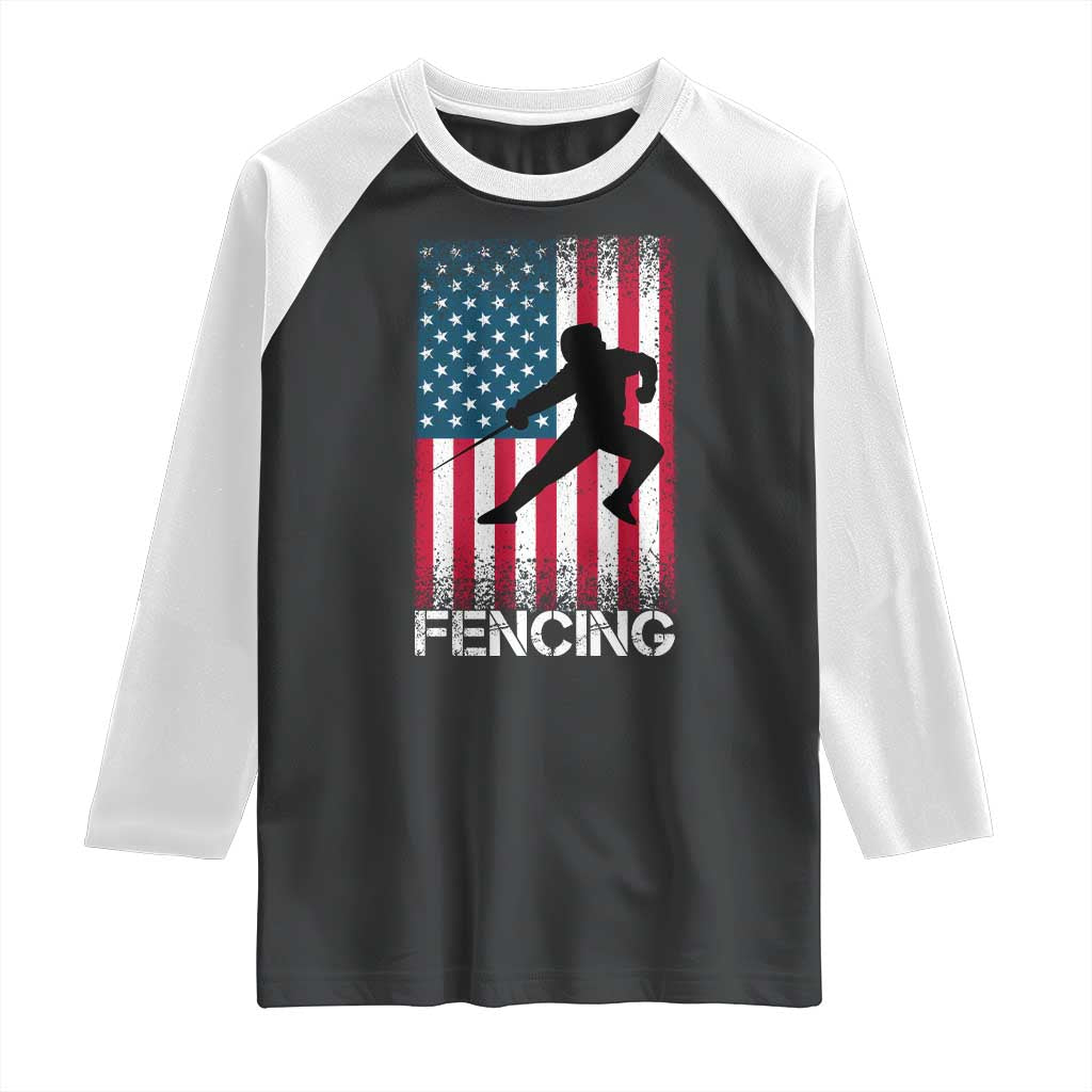 American Flag Fencing USA Patriotic Raglan Shirt - Wonder Print Shop
