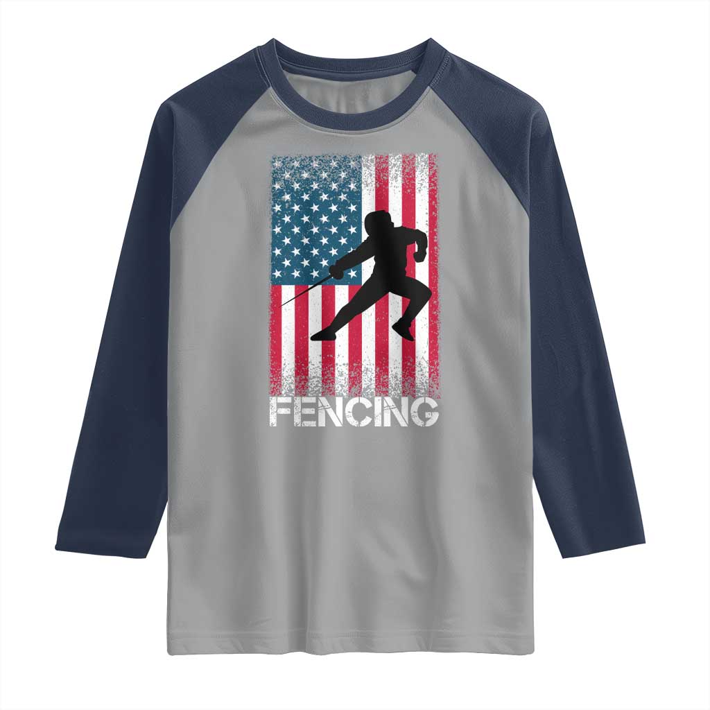 American Flag Fencing USA Patriotic Raglan Shirt - Wonder Print Shop