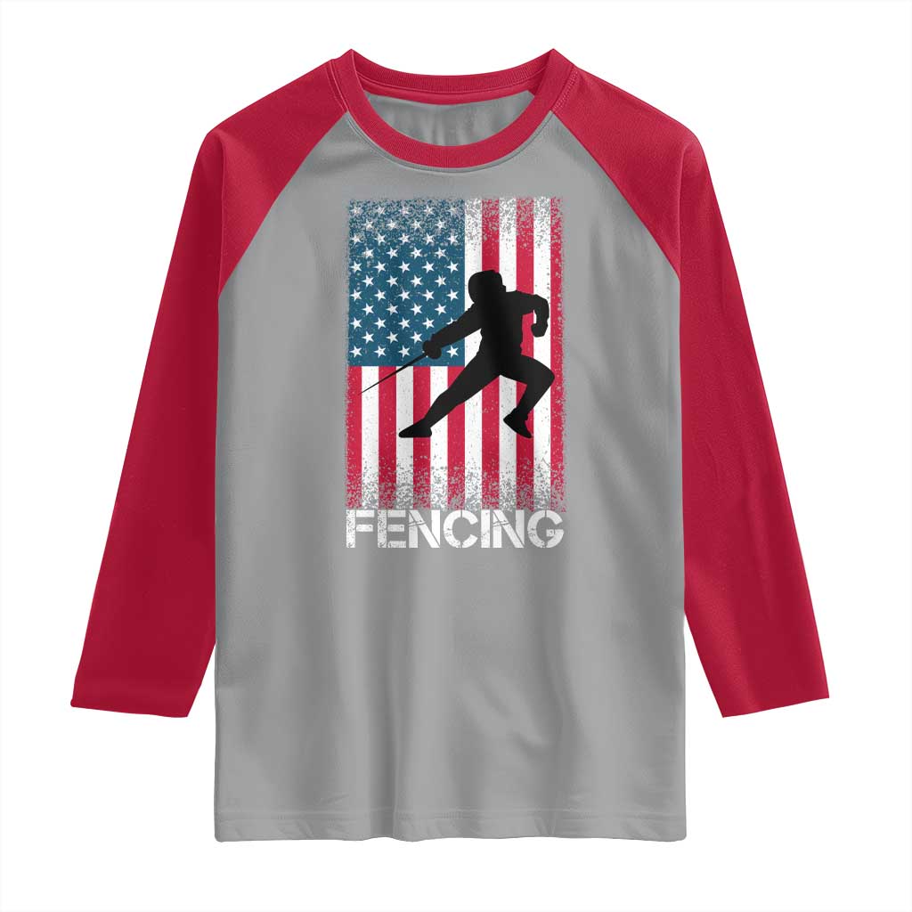 American Flag Fencing USA Patriotic Raglan Shirt - Wonder Print Shop