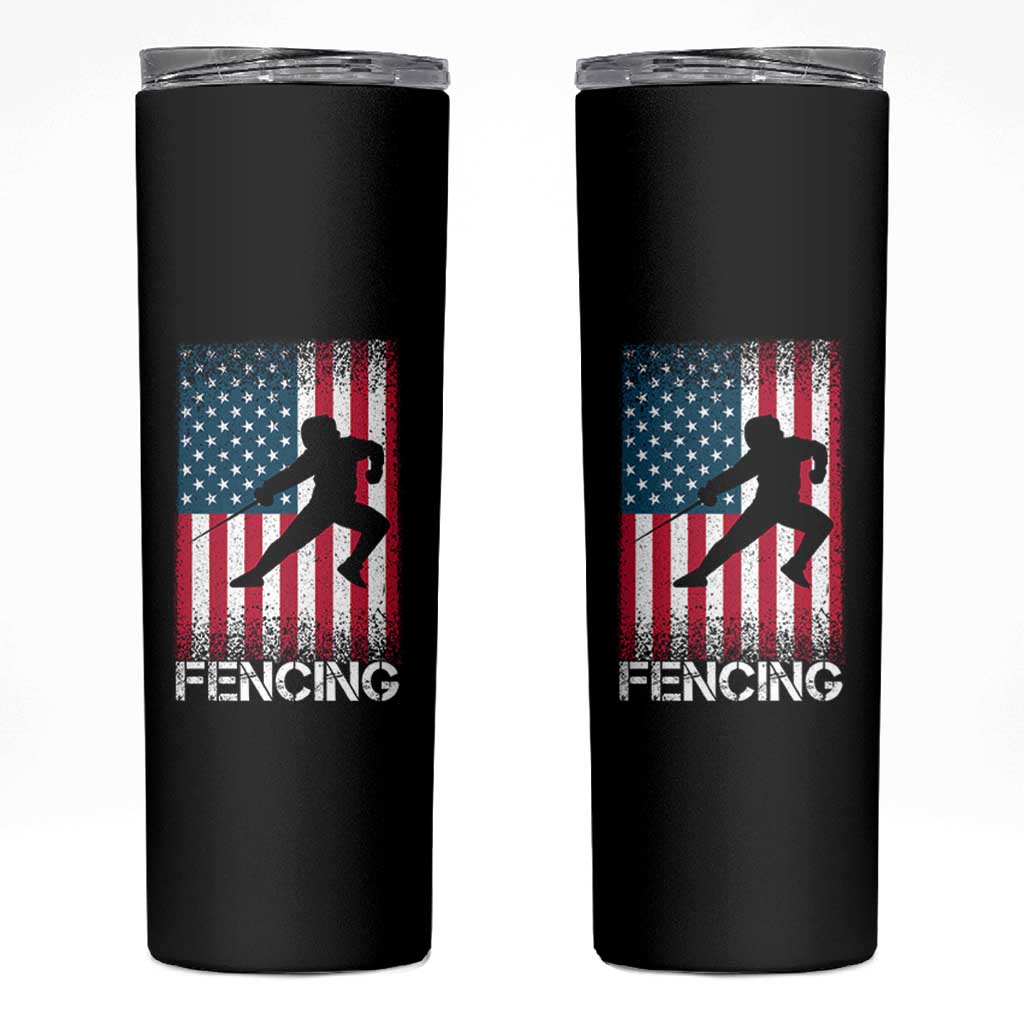 American Flag Fencing USA Patriotic Skinny Tumbler