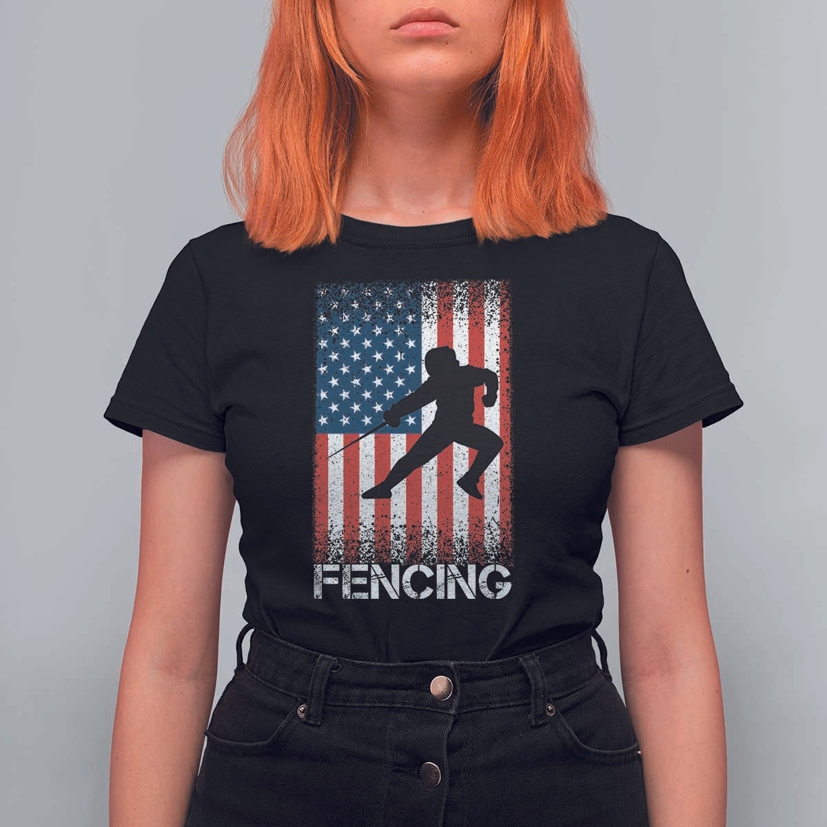 American Flag Fencing USA Patriotic T Shirt For Women - Wonder Print Shop