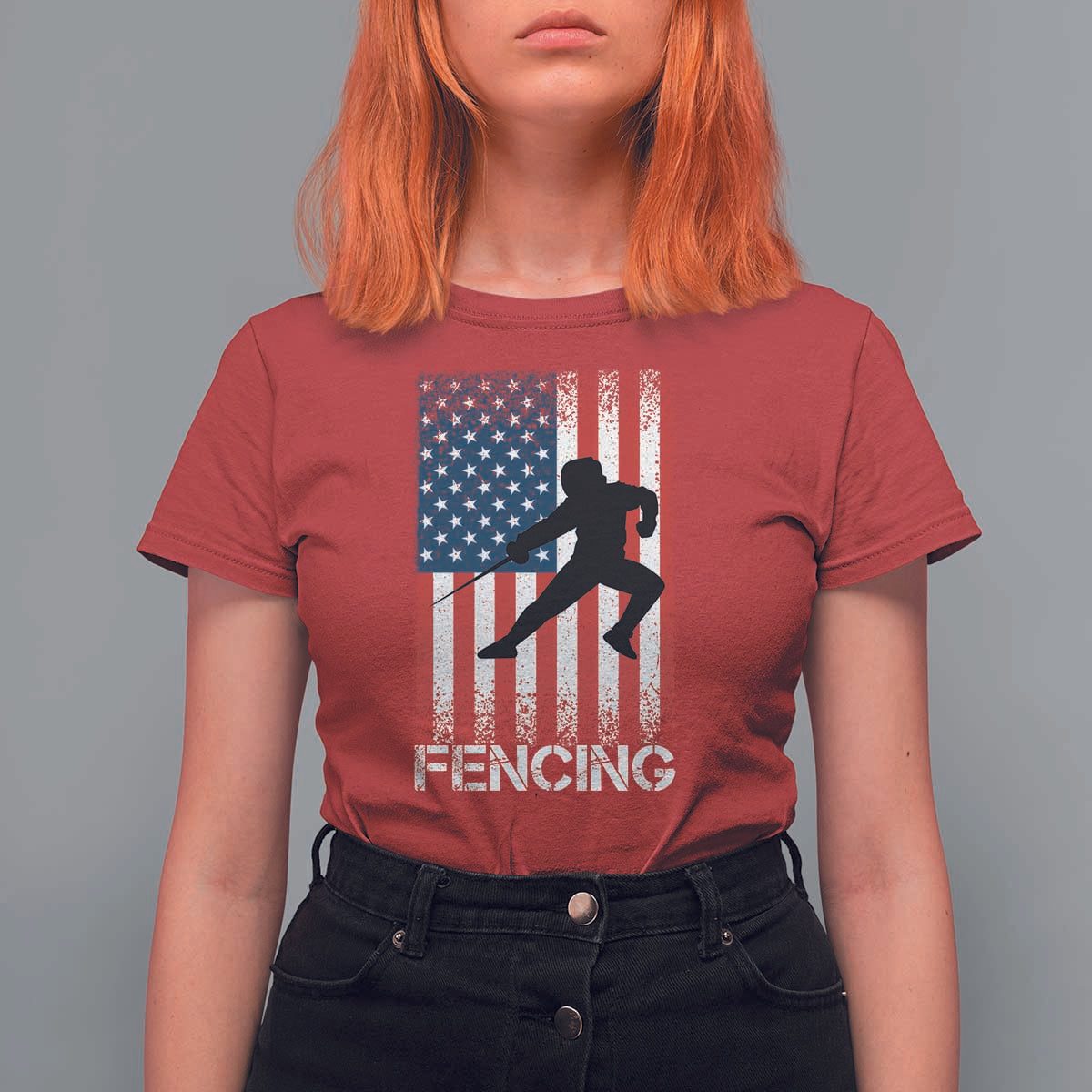 American Flag Fencing USA Patriotic T Shirt For Women - Wonder Print Shop