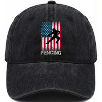 American Flag Fencing USA Patriotic Washed Cotton Baseball Cap