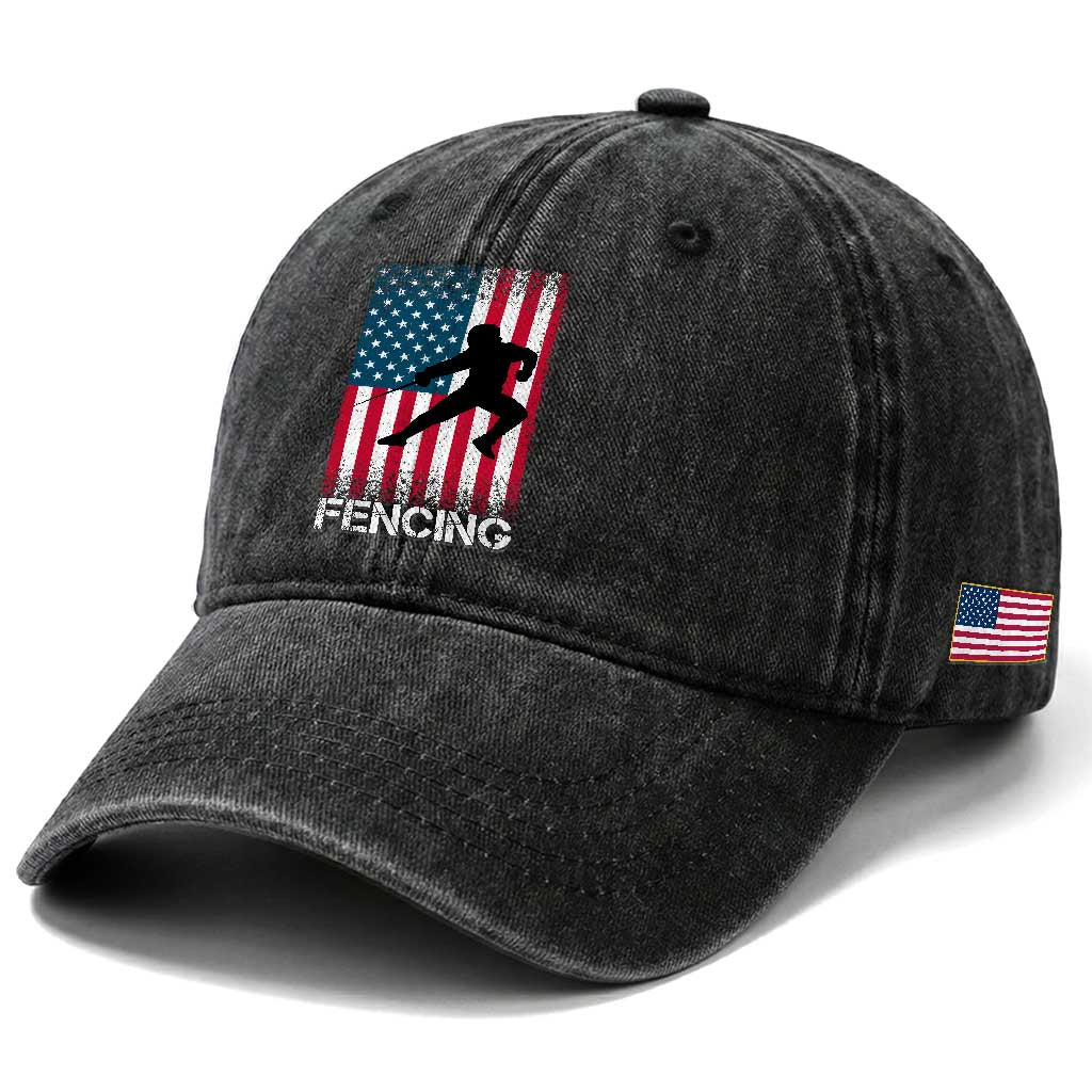 American Flag Fencing USA Patriotic Washed Cotton Baseball Cap