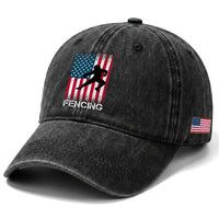 American Flag Fencing USA Patriotic Washed Cotton Baseball Cap