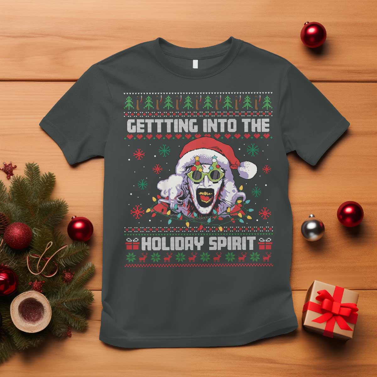 Terrifier Santa Christmas T Shirt Getting Into The Holiday Spirit Horror Movie - Wonder Print Shop