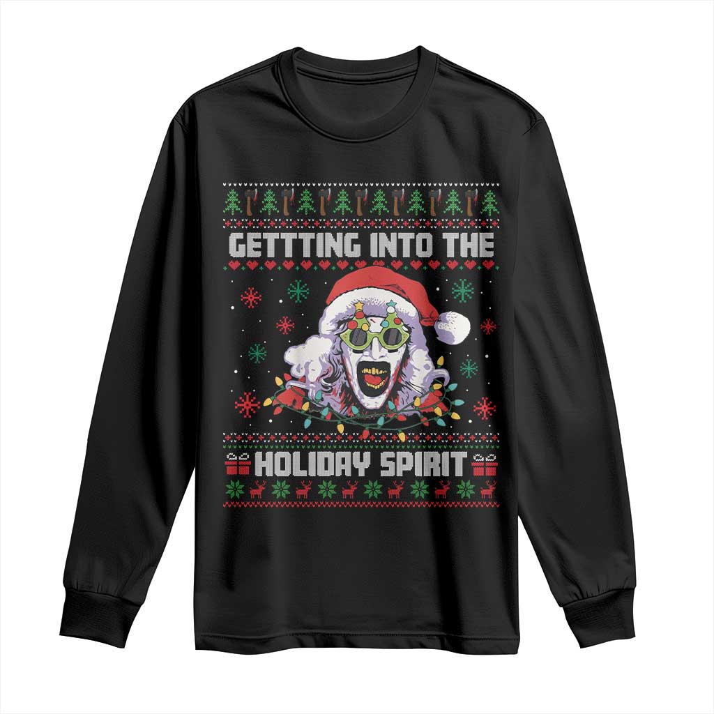 Terrifier Santa Christmas Long Sleeve Shirt Getting Into The Holiday Spirit Horror Movie - Wonder Print Shop