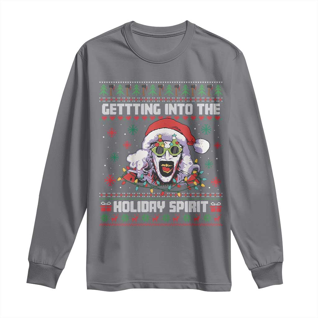 Terrifier Santa Christmas Long Sleeve Shirt Getting Into The Holiday Spirit Horror Movie - Wonder Print Shop