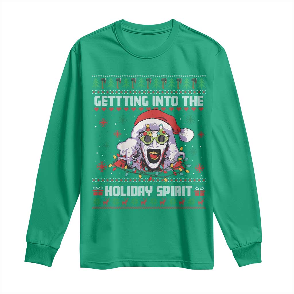 Terrifier Santa Christmas Long Sleeve Shirt Getting Into The Holiday Spirit Horror Movie - Wonder Print Shop