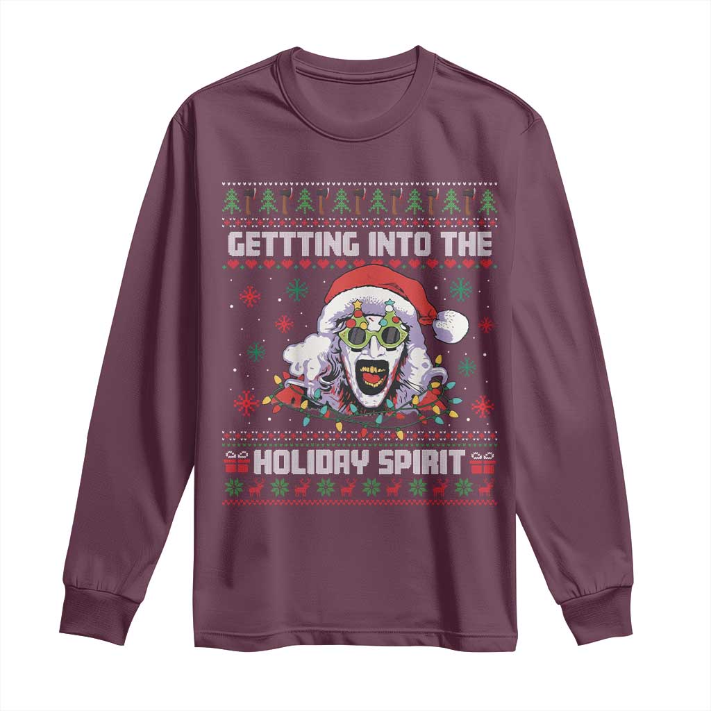 Terrifier Santa Christmas Long Sleeve Shirt Getting Into The Holiday Spirit Horror Movie - Wonder Print Shop