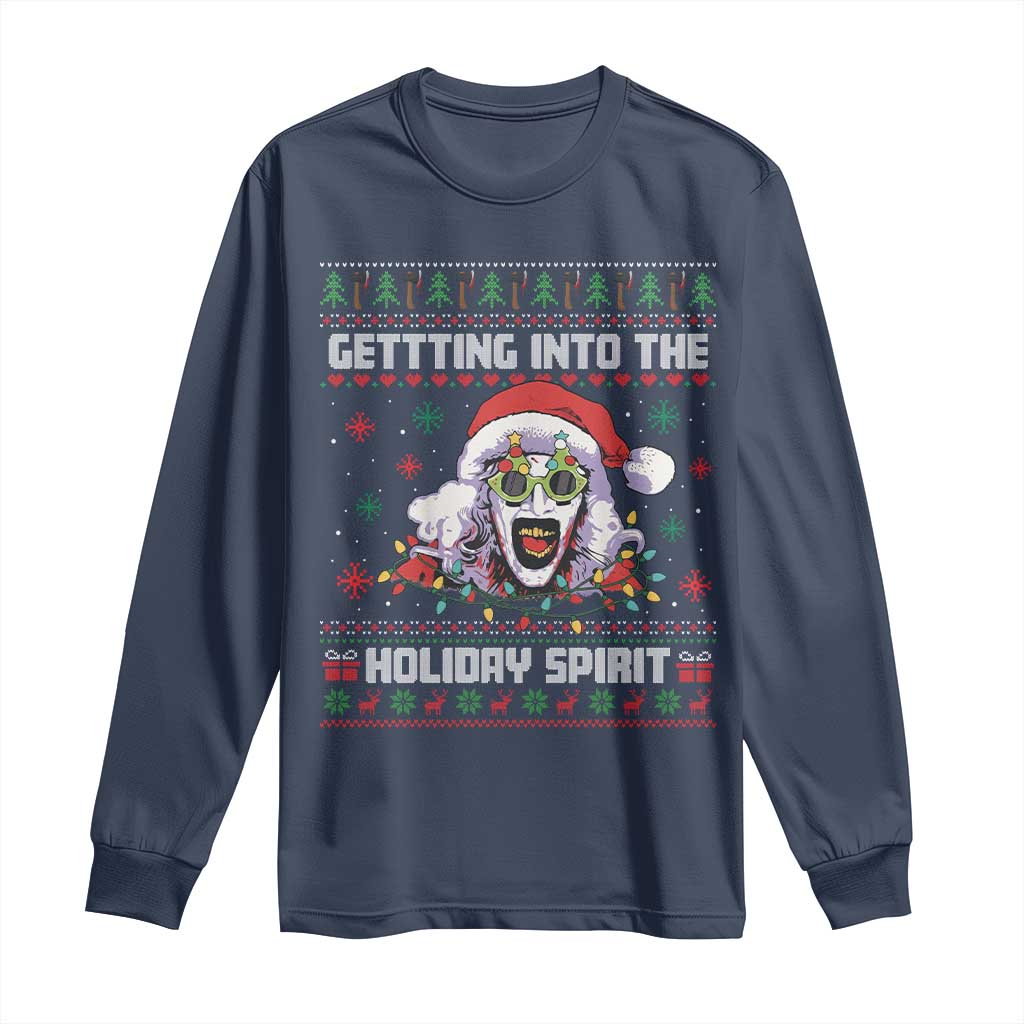 Terrifier Santa Christmas Long Sleeve Shirt Getting Into The Holiday Spirit Horror Movie - Wonder Print Shop