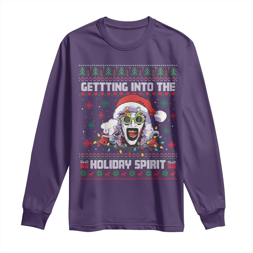 Terrifier Santa Christmas Long Sleeve Shirt Getting Into The Holiday Spirit Horror Movie - Wonder Print Shop