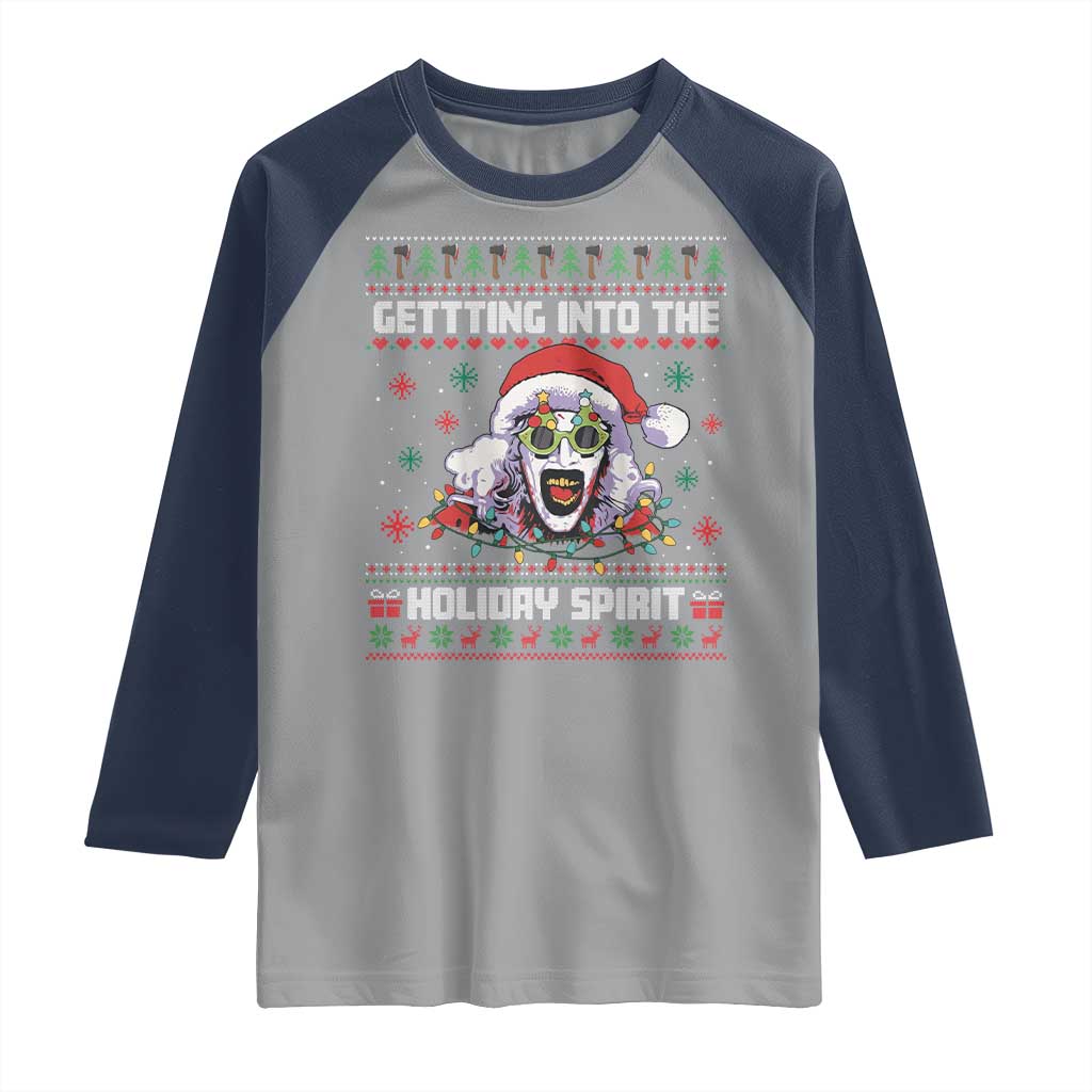 Terrifier Santa Christmas Raglan Shirt Getting Into The Holiday Spirit Horror Movie - Wonder Print Shop