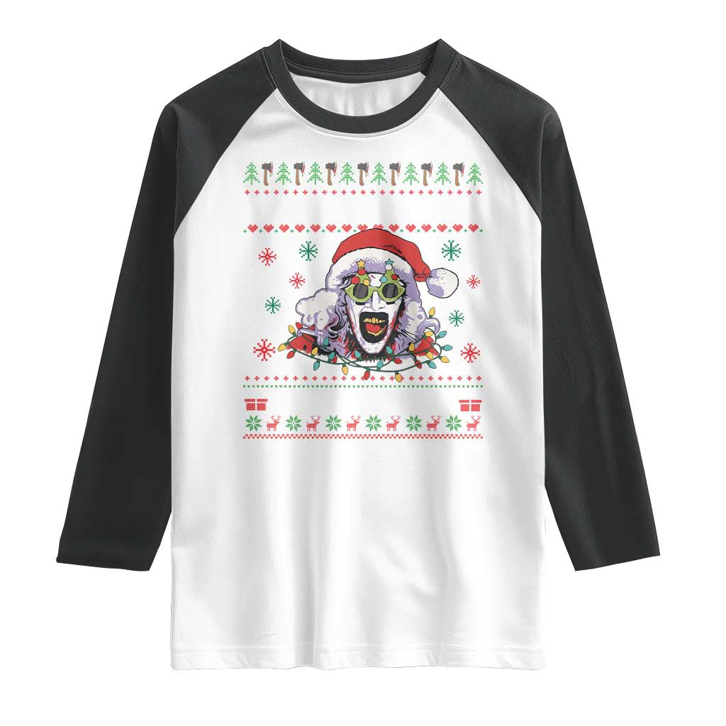 Terrifier Santa Christmas Raglan Shirt Getting Into The Holiday Spirit Horror Movie - Wonder Print Shop