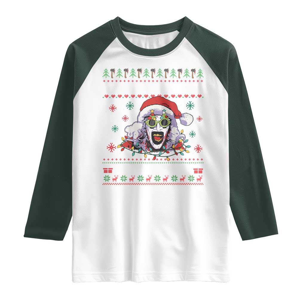 Terrifier Santa Christmas Raglan Shirt Getting Into The Holiday Spirit Horror Movie - Wonder Print Shop