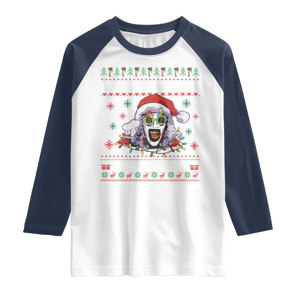 Terrifier Santa Christmas Raglan Shirt Getting Into The Holiday Spirit Horror Movie - Wonder Print Shop