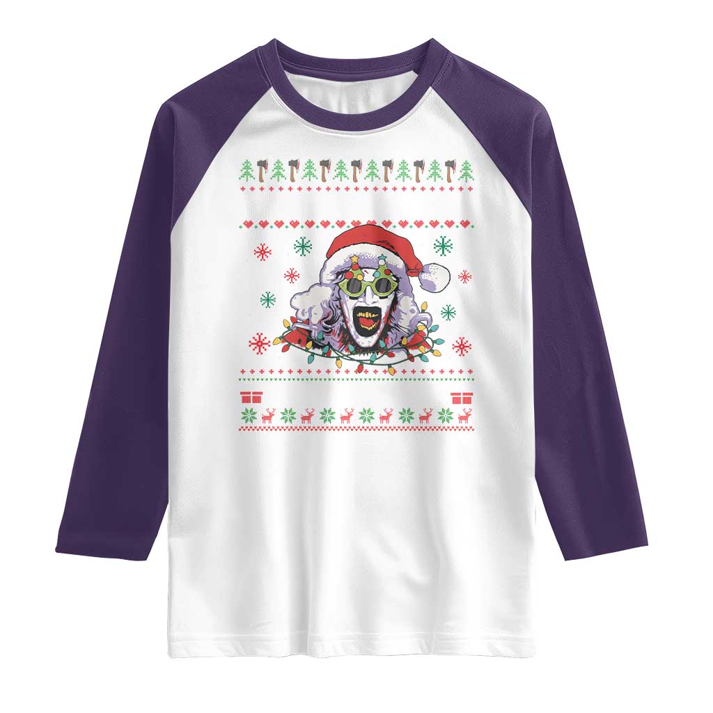Terrifier Santa Christmas Raglan Shirt Getting Into The Holiday Spirit Horror Movie - Wonder Print Shop