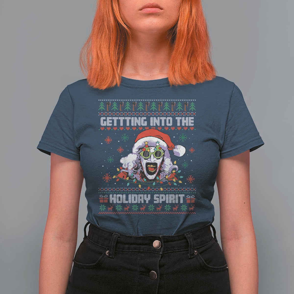 Terrifier Santa Christmas T Shirt For Women Getting Into The Holiday Spirit Horror Movie - Wonder Print Shop