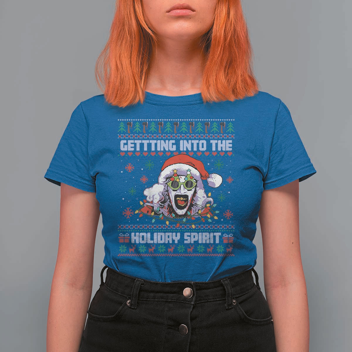 Terrifier Santa Christmas T Shirt For Women Getting Into The Holiday Spirit Horror Movie - Wonder Print Shop