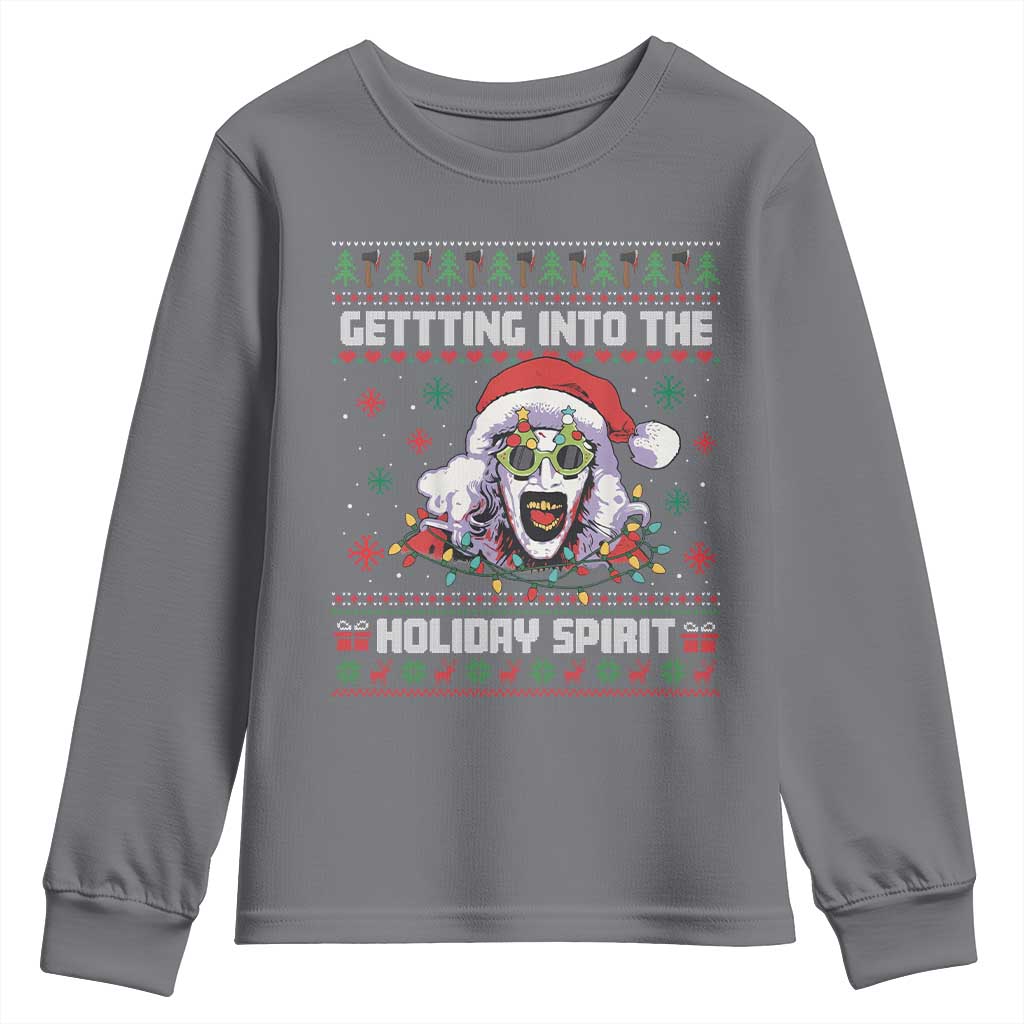 Terrifier Santa Christmas Youth Sweatshirt Getting Into The Holiday Spirit Horror Movie - Wonder Print Shop