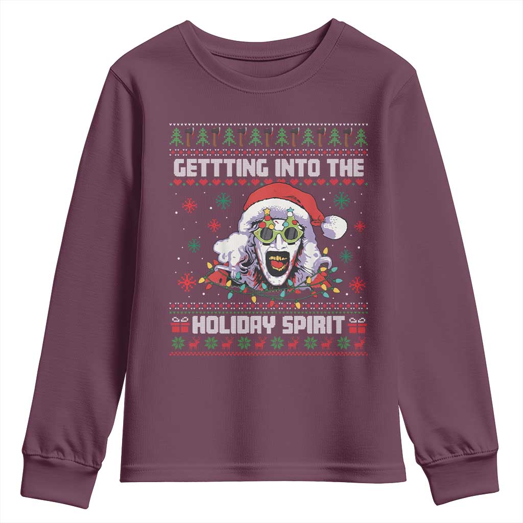 Terrifier Santa Christmas Youth Sweatshirt Getting Into The Holiday Spirit Horror Movie - Wonder Print Shop