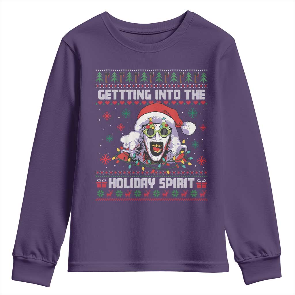 Terrifier Santa Christmas Youth Sweatshirt Getting Into The Holiday Spirit Horror Movie - Wonder Print Shop