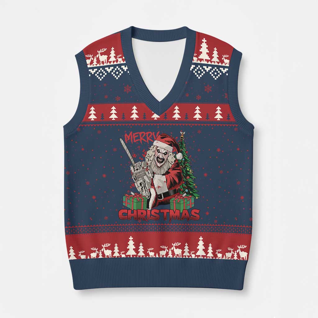 Terrifier Santa Xmas Horror Movie V-Neck Knit Sweater Vest - Wonder Print Shop