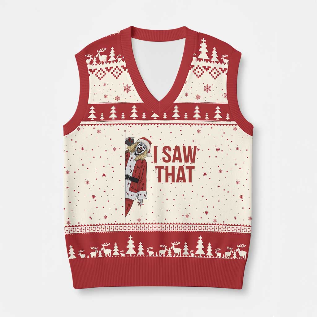 Terrifier Santa Xmas Movie V-Neck Knit Sweater Vest I Saw That Meme - Wonder Print Shop